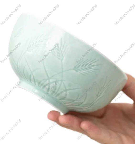 Celadon Ceramic Tableware Set 20 Piece Light Green Glaze Wheat Pattern Bowl Plate Dining Set