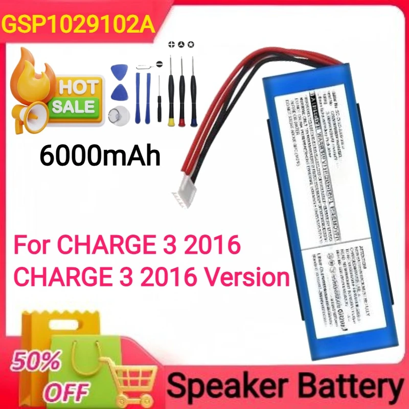 

3.7V 6000mAh/3000mAh GSP1029102A GSP872693 For JBL CHARGE 3 2016 Flip 3/FLIP 3 forGRAY Bluetooth speaker battery+tools