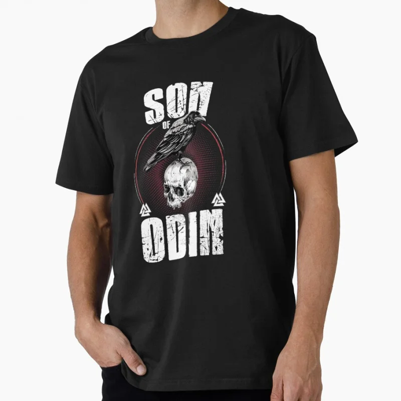 

Valhalla Odin graphic Son of Odin raven Retro Viking Gift t shirt for man All size tops S-6XL
