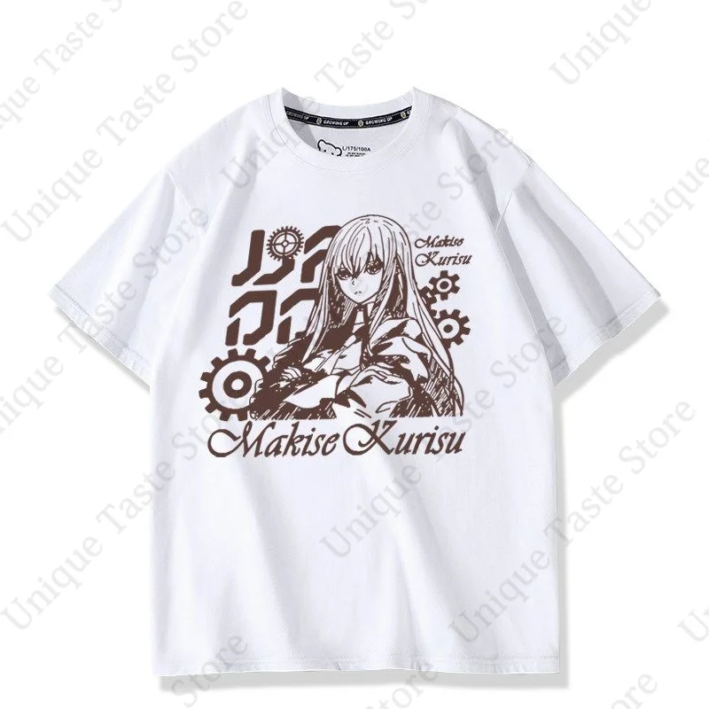 ‌Steins Gate Merch T Shirt Makise Kurisu Cartoon Print T-shirt Men Women High Quality Pure Cotton Summer Short Sleeve Tee Tops