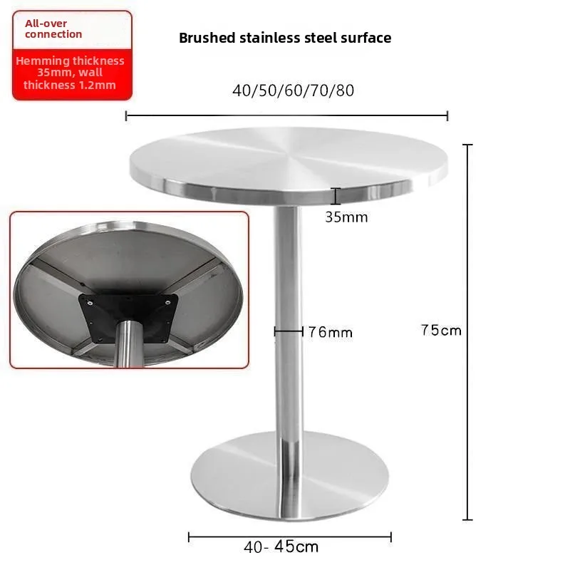 Stainless Steel Dining Table Bar Cafe Outdoor Round Table Furniture for Home Portable Mobile Simple Restaurants Metal Tables