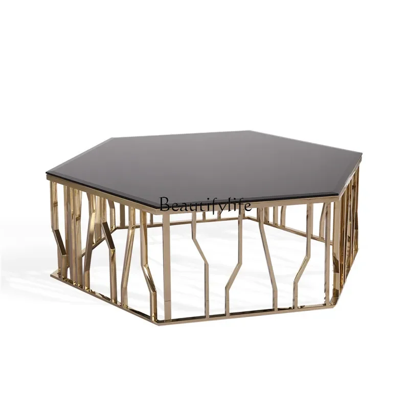 02Living room marble coffee table Nordic light luxury coffee table mirror titanium gold silver white dragon stone surface