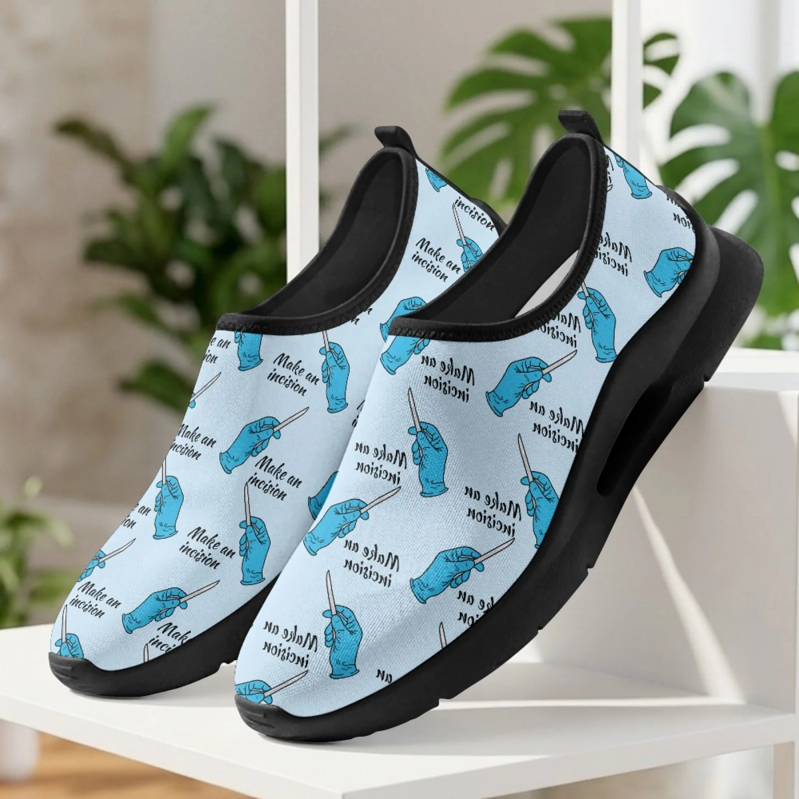 PENSTROLL Casual Slip on Flats with Medical Glove Pattern, Non Slip Round Toe Low Top Sneakers for Walking and Travel Men