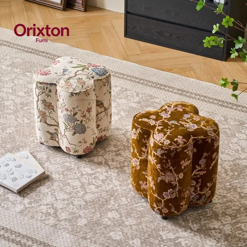 Storage Ottoman with Clover Shape, Multi-Functional Upholstered Stool for Living Room & Bedroom