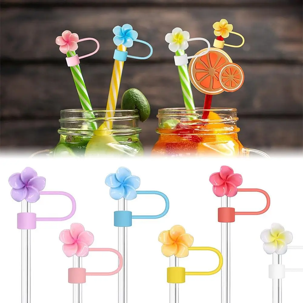 Reusable 10mm Straw Tips Covers Frangipani Good Sealing Straw Topper Cap Protector Dust-Proof Straw Tips Lids For Party Supplies