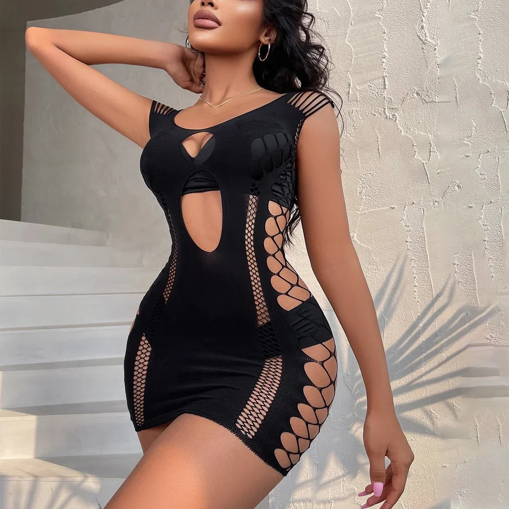 

Hot Selling Dress Exotic Dresses Sexy Lingerie Erotic Bodydolls Women Sheer Sleepwear Fishnet Chemises Goddess Night Club Wear