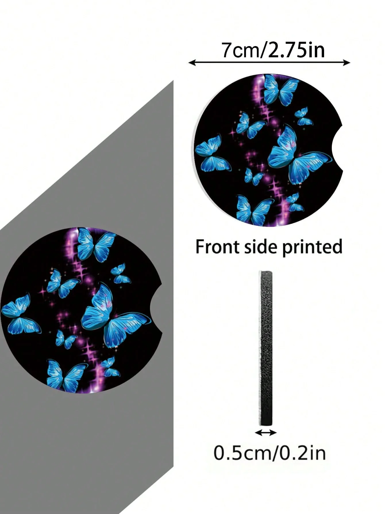 Sottobicchieri portabicchieri per auto con motivo a farfalla da 2 pezzi, accessori/decorazione per interni auto, design con tacca, cuscinetto isolante assorbente, cre