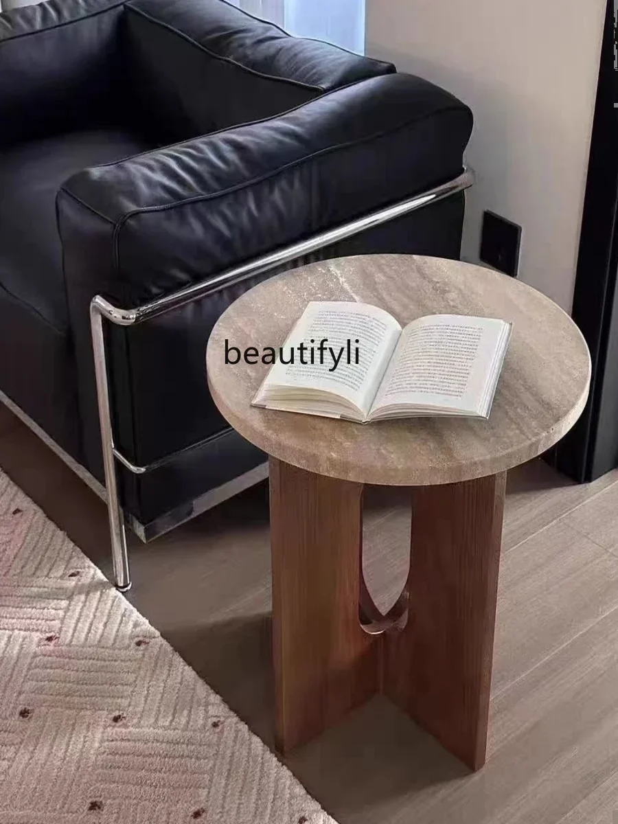 

Solid Wood Bedroom Bedside Small Table Living Room Creative Small Coffee Table Middle Ancient Cave Stone Creative Corner Table