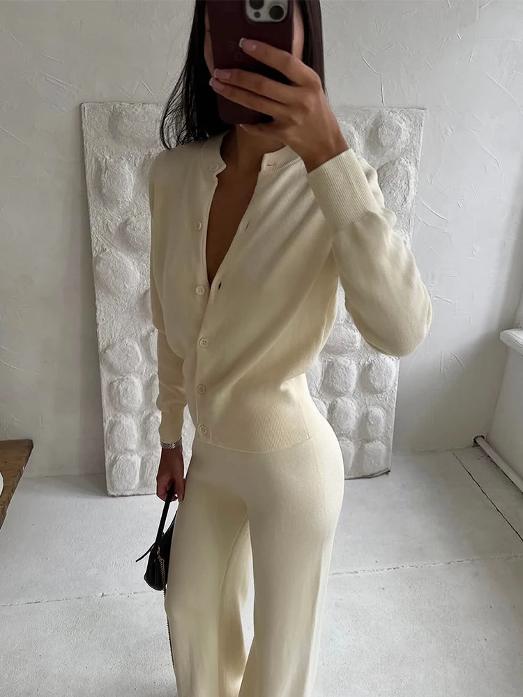 

Casual Office Lady Basic Warm Knit Pant Sets 2025 Tuularose Women Trousers 2 Piece Autumn Knit Cardigan Sweater Solid Pant Sets