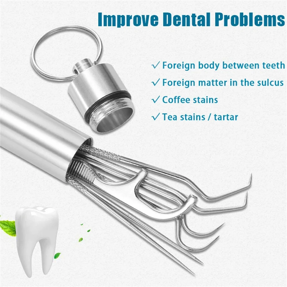 Stainless Steel Toothpick Dental Floss Set Reusable Tooth Flossing Toothpicks Teeth Cleaner Portable Oral Cleaning Tool Set