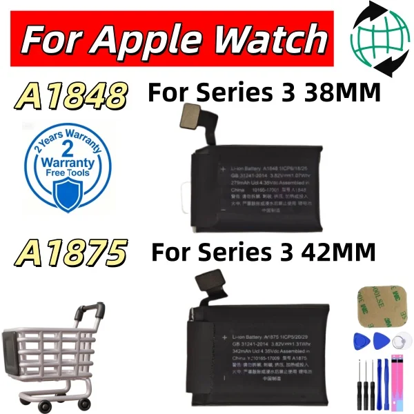 High Quality Li-ion Battery For Apple Watch Series 3 S3 A1847 A1848 A1875 A1850 38mm 42mm Replacement Repair Battery With Tools