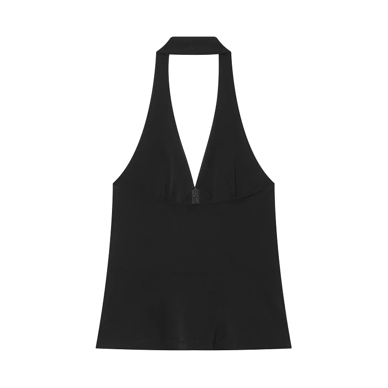 Damen Halter Tank Top 2026 – Schwarzes, sexy rückenfreies Sommer-Strand-Top für Frauen, schulterfreies Camisole Damen-Oberteil – Detail 3