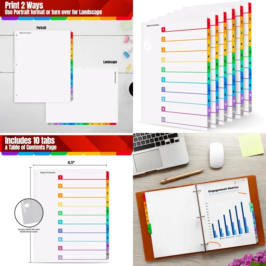 

Tab Dividers for 3 Ring Binders 6 Sets of Numbered Index Dividers 110 with Table of Contents 8.5 x 11 in 3-Hole Punched Ideal f