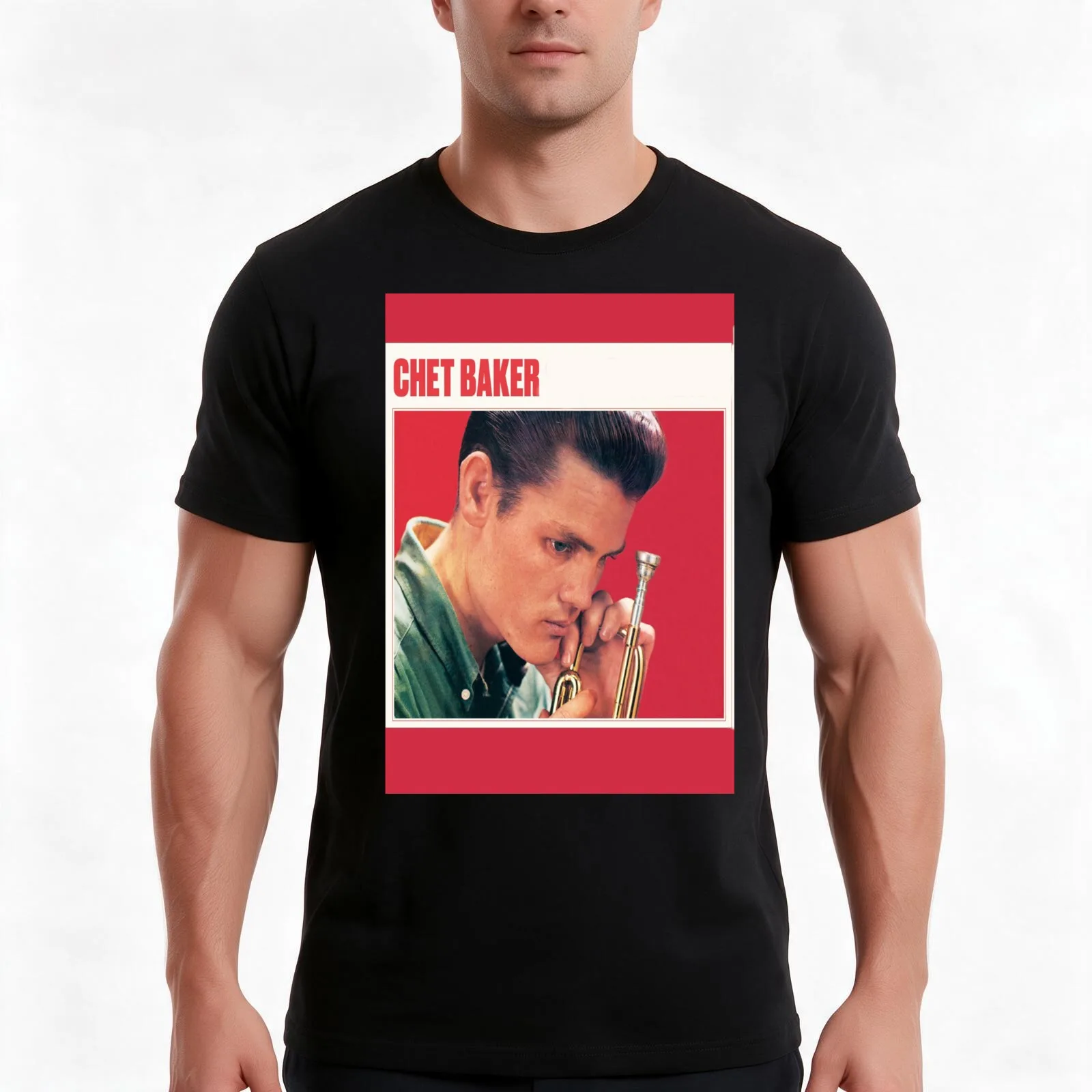 Chet Baker T-Shirt, Summer Casual Cotton Tee, Oversized Streetwear Tops, Vintage Graphic Print, Loose Fit Short Sleeve