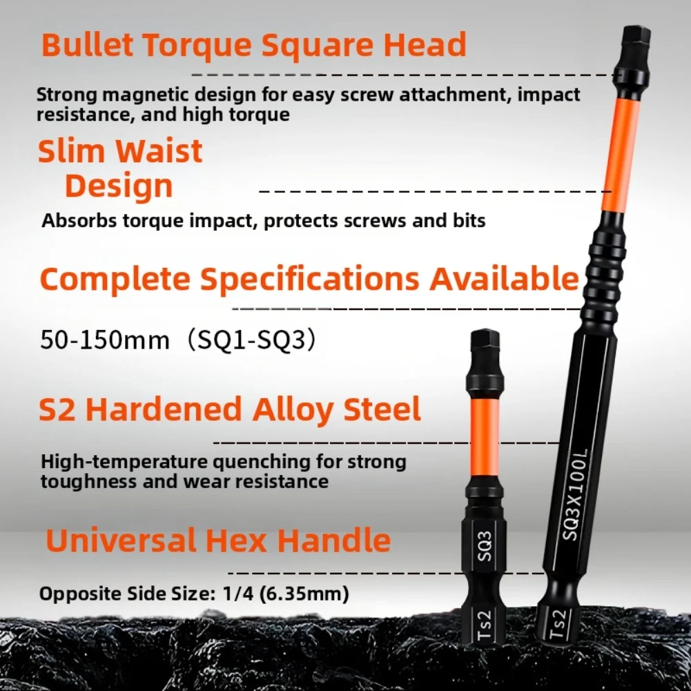 

For Impact Wrench 1 4 Hex Shank Torque Square Bit Set For Workshop Use As Shown 15-piece 50mm SQ1 SQ2 SQ3 Sizes