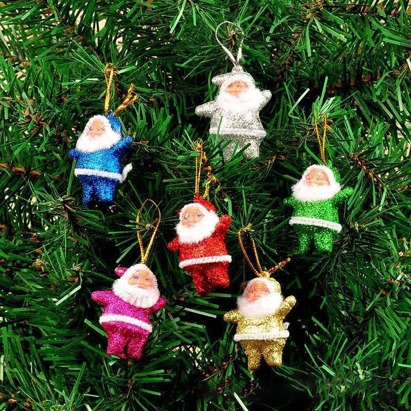 6PCS Mini Santa Claus Pendant Colorful Christmas Trees Hanging Ornaments New Year Kids Gifts Home Xmas Tree Hanging Decoration