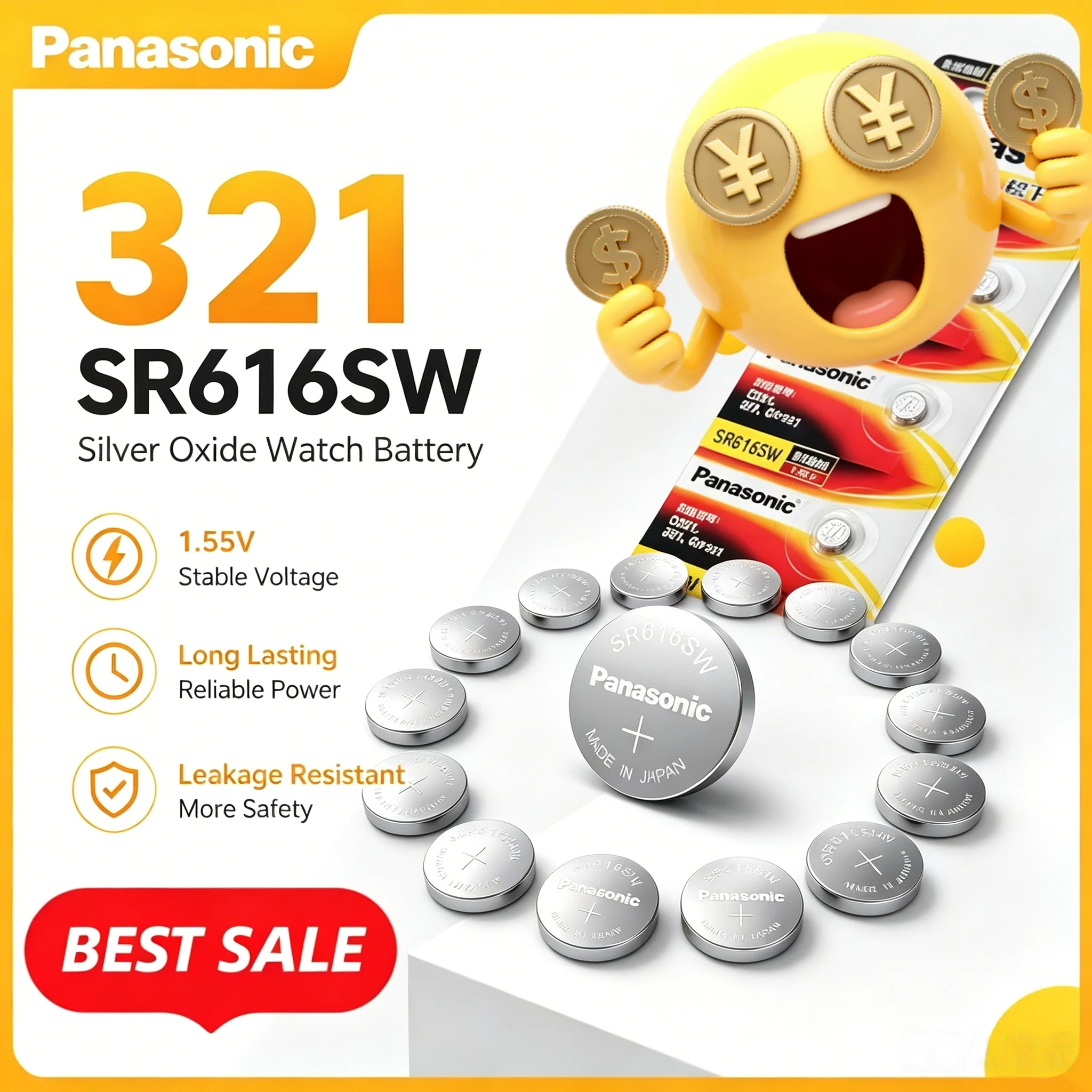 Panasonic SR616SW 321Watch Battery 1.55V Button Battery for the Omega CK Longines Jialan Rossini Silver Oxide Battery