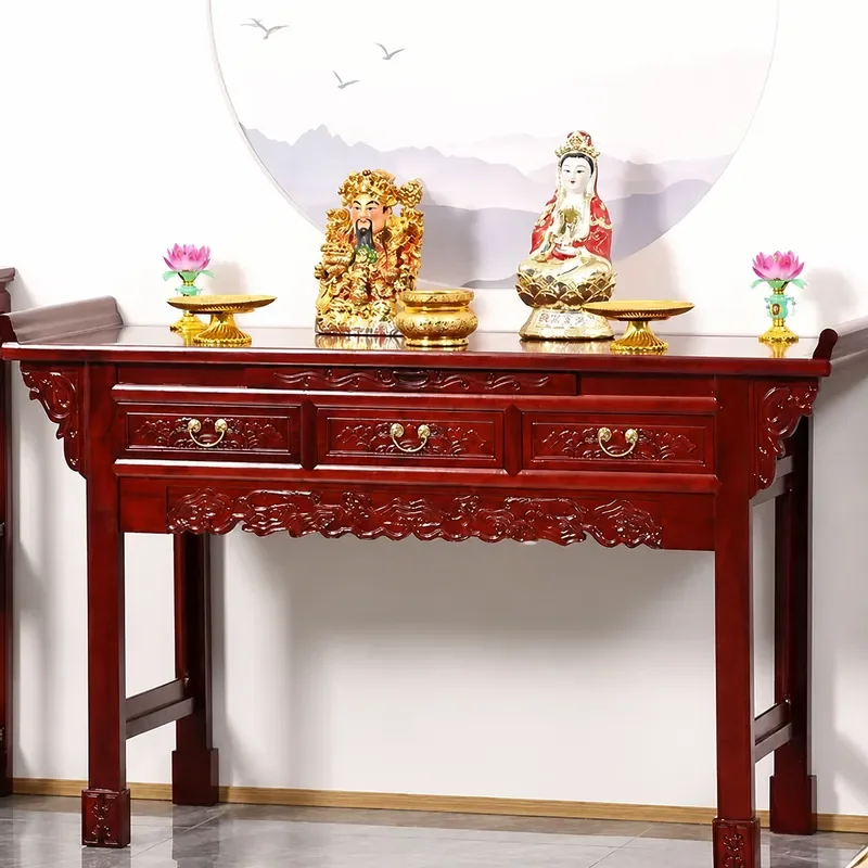 New Chinese Style Solid Wood Incense Burner Table Household Buddhist Altar Old Elm Offering Platform for Temple Home Decor