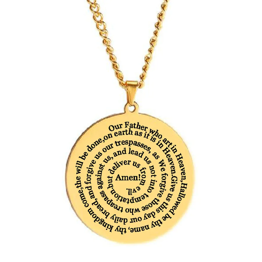 Bible Verse Prayer Necklace Christian Jewelry Praying Hands Coin Medal Talisman Amulet Stainless Steel Pendant Necklace