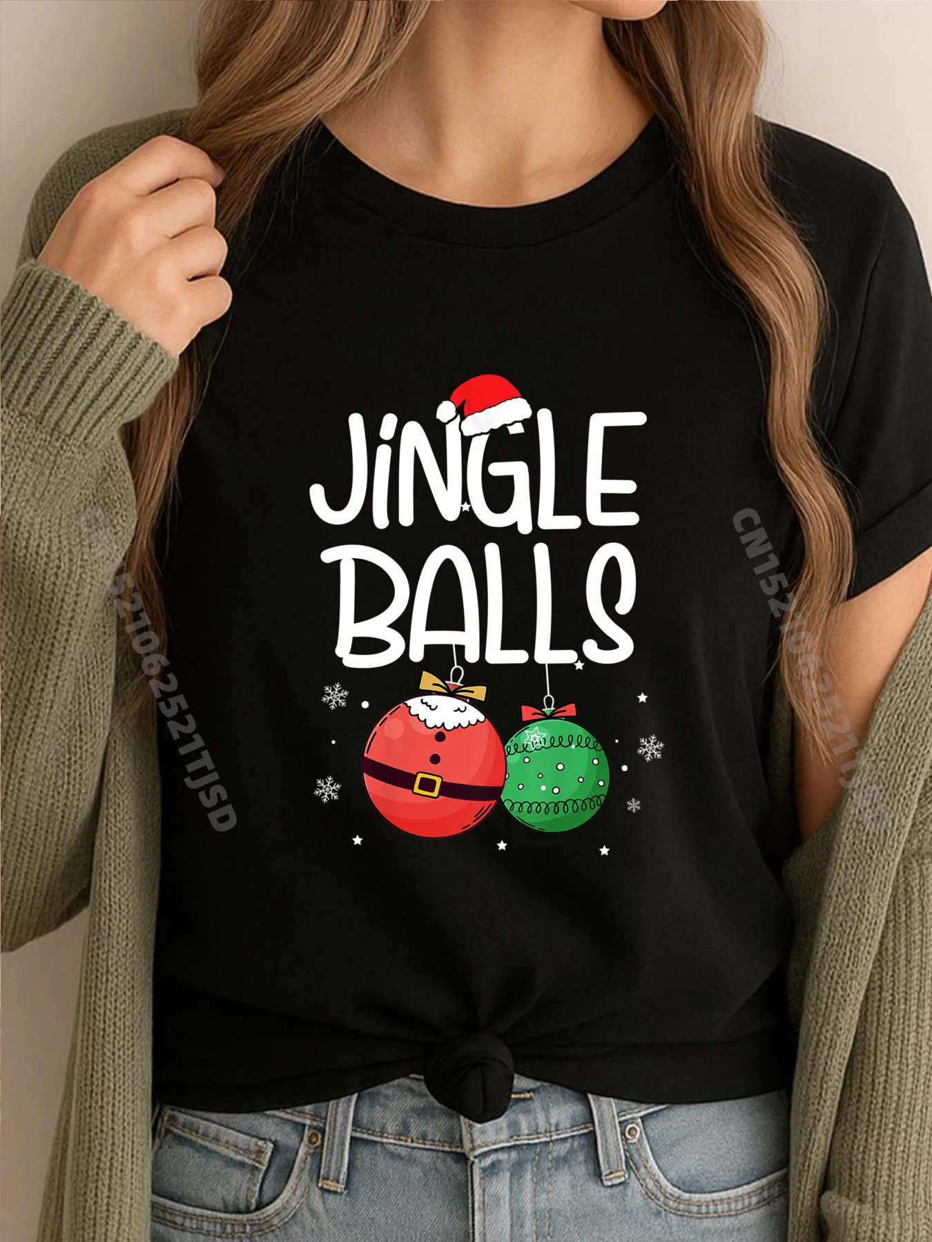 

Jingle Balls с мишурой для пар, одинаковые рождественские пары, мужская одежда, 2025 рубашек для женщин, большой и высокий слоган