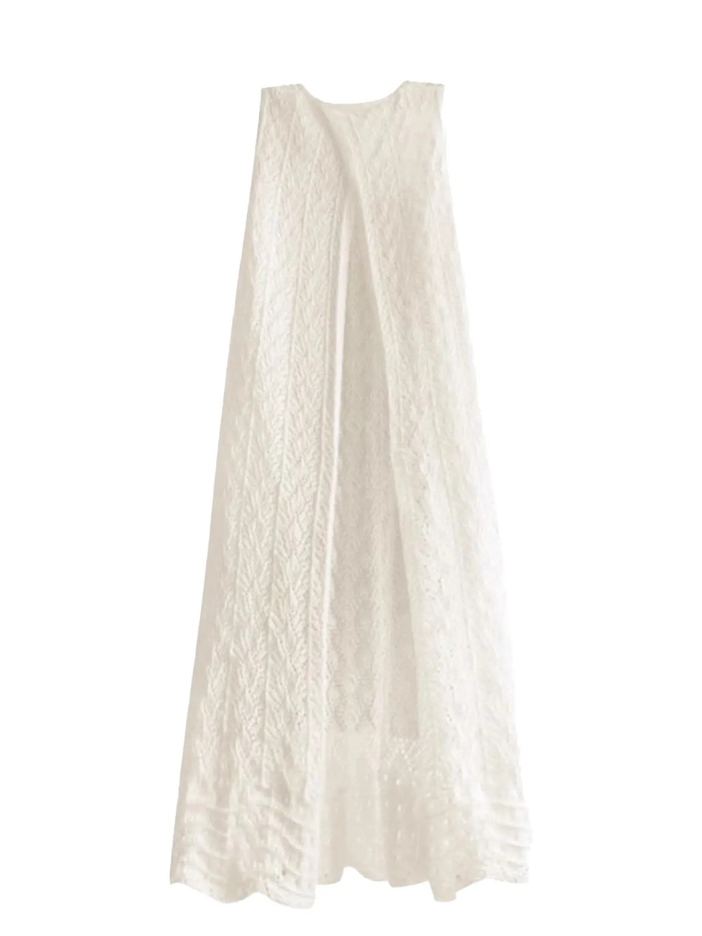 

Women Niche Designed Layered Smock Knitted Hollow Vest Dresses Female Summer O-neck Sleeveless Back Slit Temperament Long Dress