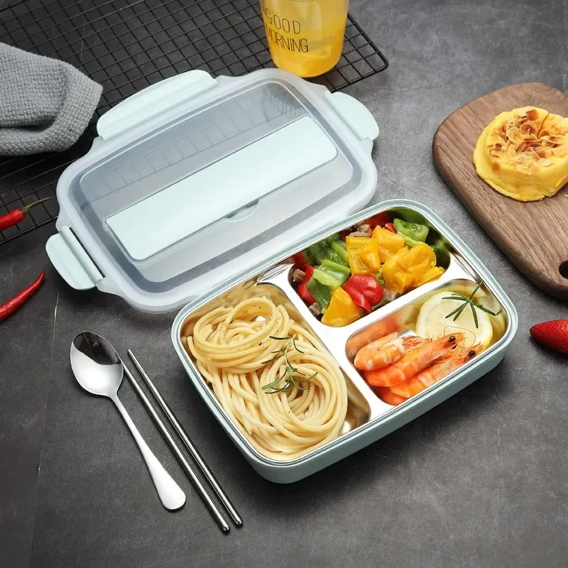 Stainless Steel 304 Lunch Box With Spoon Leak-proof Lunch Bento Boxes Dinnerware Set Microwave Adult Children Food Container