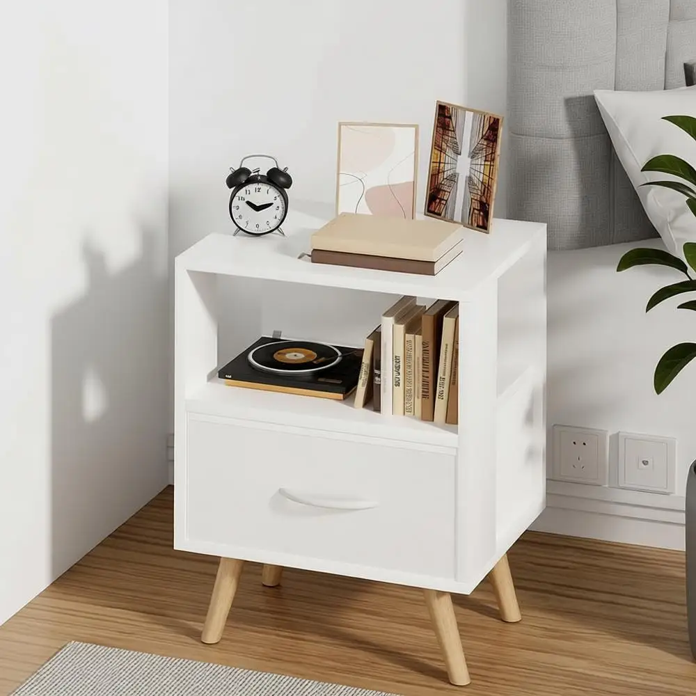 

Белая детская прикроватная тумбочка с открытыми полками, 2-уровневый приставной столик для небольших помещений, гостиной, спальни
