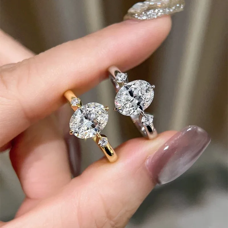 Xiaoyan 100% S925 silver gold-plated 7 * 9 oval high carbon diamond ring for women's anniversary commemorative gift
