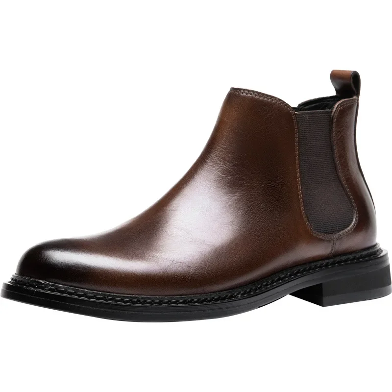 

Cowboy Boots Autumn Winter Cowhide Chelsea Fashion Genuine Leather Mens Combat Ankle Boots Men Army Shoes Men British Retro