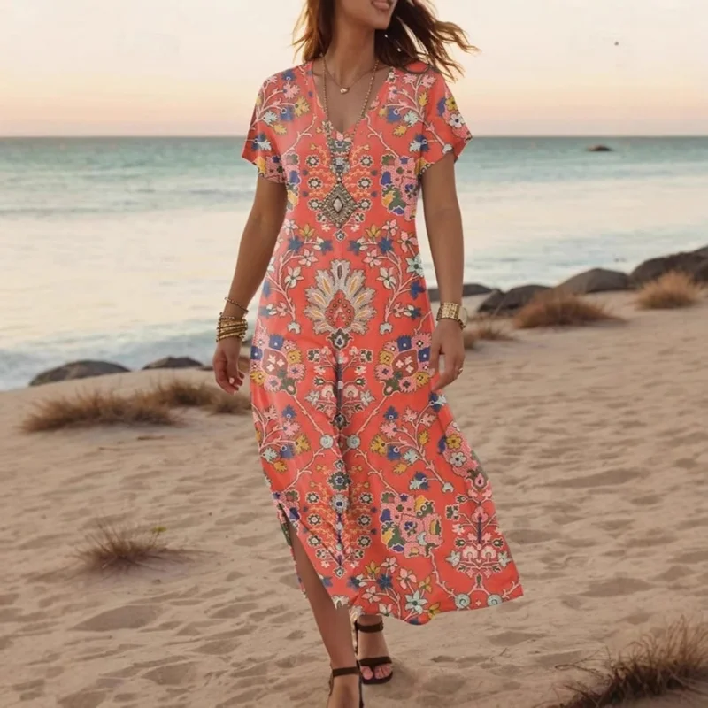 

New 2025 Spring Summer New Station 3D Women's Casual Beach Long Dress