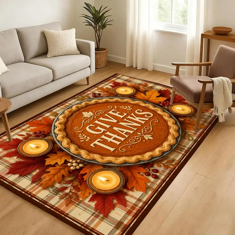 GIVE THANKS Floor Mat Soft Thickened Absorbent Non-Slip Bedroom Living Room Door Mat Home Decor Flannel Rugs