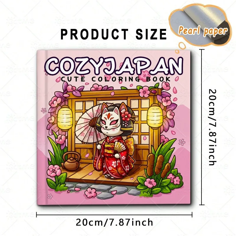 Kawaii Cozy Japan Coloring Book Cute Fox Spirit Kimono Girl Sakura Pagoda Traditional Japanese Garden Vintage Lantern Sketch