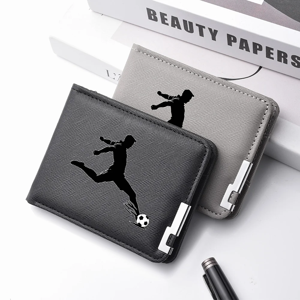 Men's Short Double-Fold Wallet, Casual Soccer Theme, Student Sports Design, Everyday Wallet