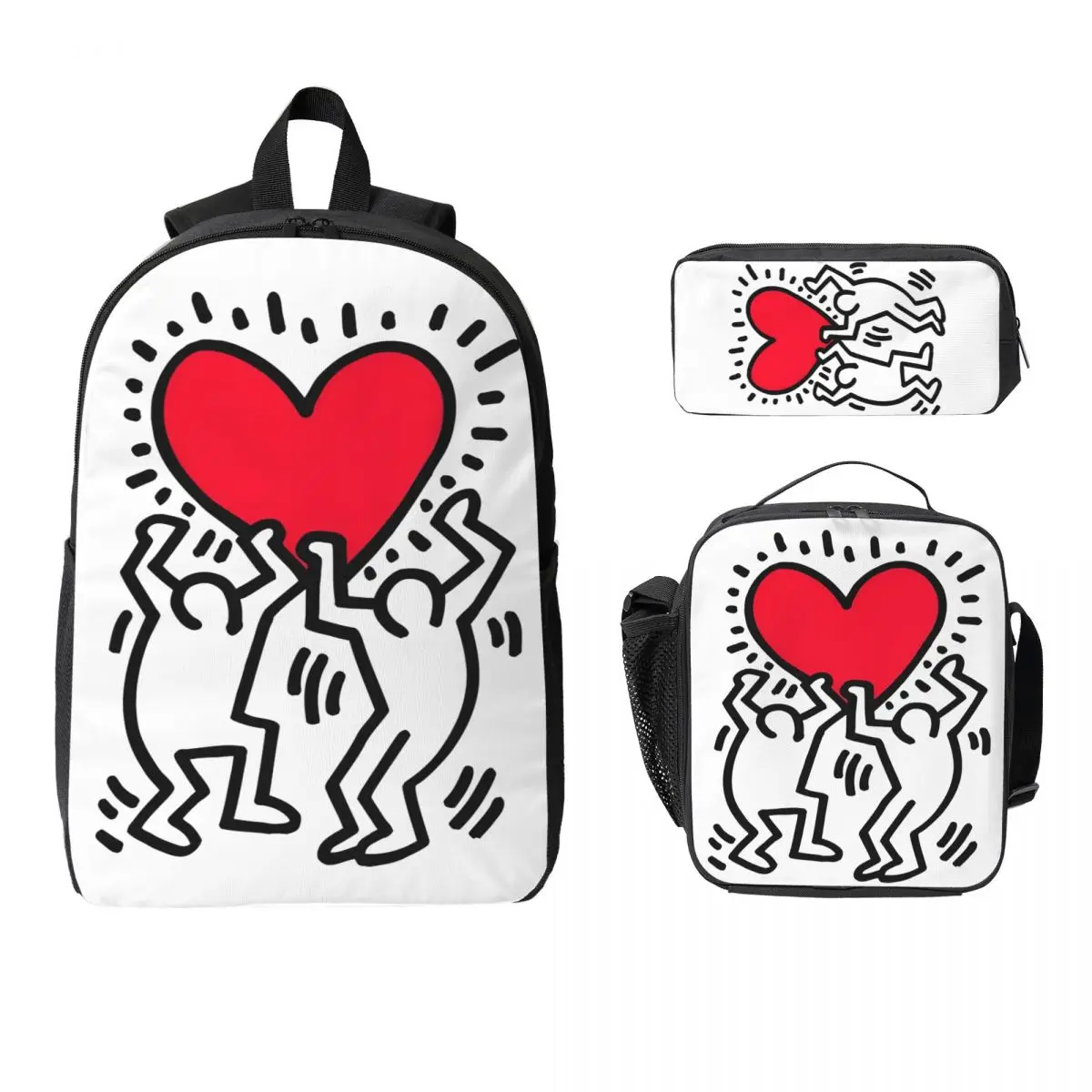 

3 шт., набор рюкзаков Keith Harings для девочек и мальчиков, пеналы, наборы сумок для книг с ланч-бокс для школьников, рюкзак