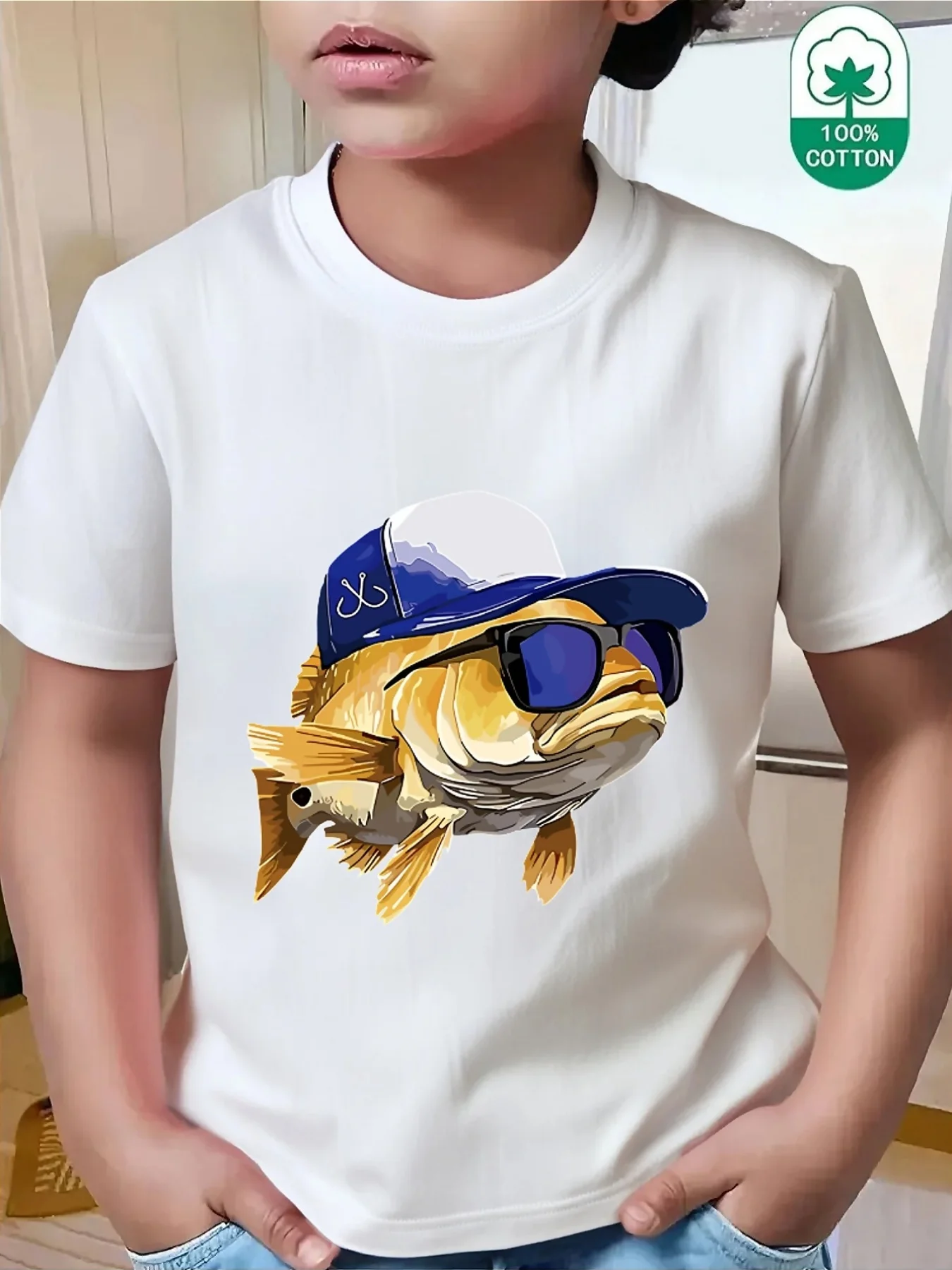 Lovely Stylish Sea Fish Fisherman Cartoon Graphic Family Matching T Shirts Boys Girls Parent Child Daily Wear Cotton Tops