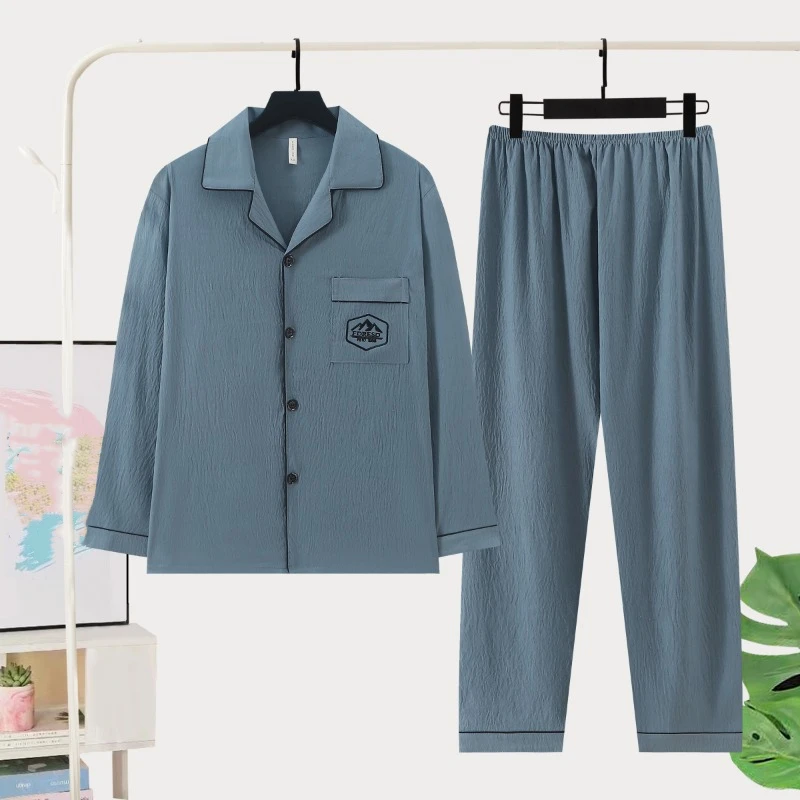 Men Pajamas Embroidery Letter Fashion Vintage 2 Piece Set Sleepwear Autumn Winter Casual Large Size Nightwear Home Clothes New