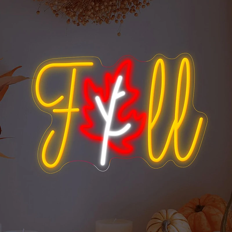 Thanksgiving Fall Neon Sign Maple Leaf Dimmable Autumn LED Light Up Sign Wall Decor for Home Harvest Celebrate Party Holiday Gif