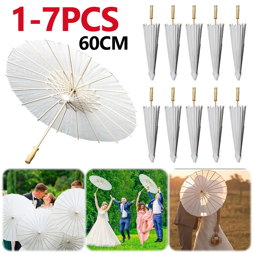 

1/2/3/5/7Pcs 60cm White Paper Umbrellas Parasol Paper Umbrella Chinese Japanese Oiled Paper Umbrella Decorative DIY Painting