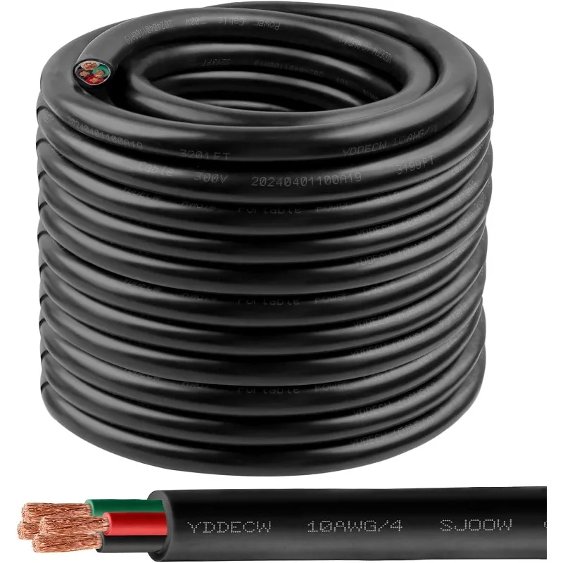 100ft 10/4 10 AWG Portable Power Cable (4 Conductor) - SJOOW 300V 10 Gauge Electric Wire for Motor Leads, Portable Lights