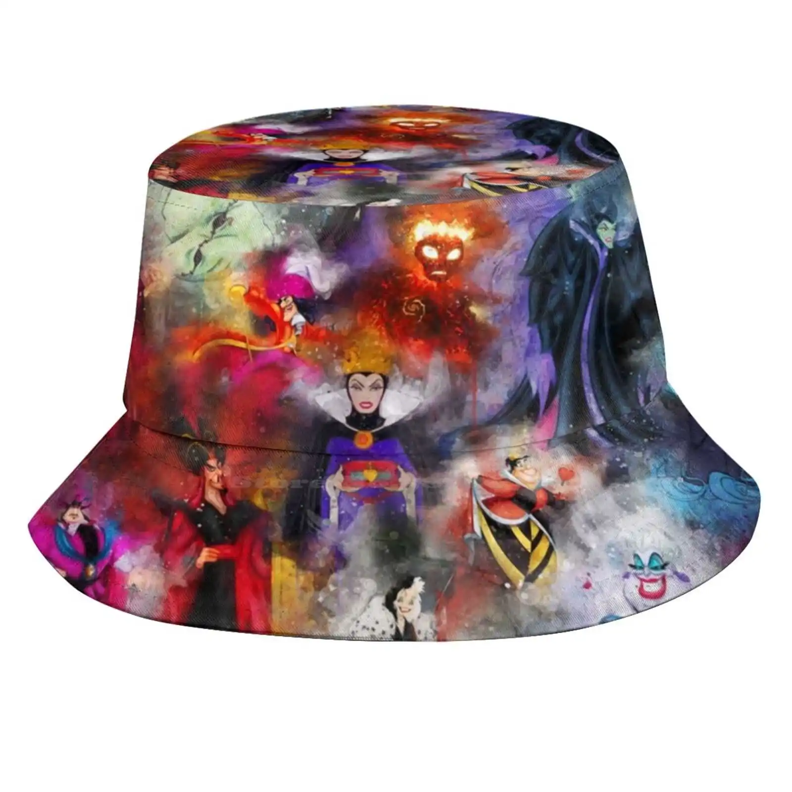 Watercolor Villains Sun Cap Fisherman Hat Bucket Hats Halloween Villains Dark Side Watercolor Hand Drawn Chaos Smoke Witch Evil