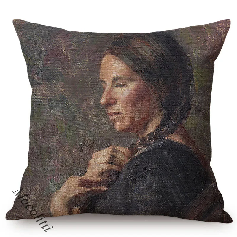 Classical Art Woman Portrait Pattern Sofa Pillow Case Egypt Goddess Vintage Oil Painting Decoration Cotton Linen Cushion Cover