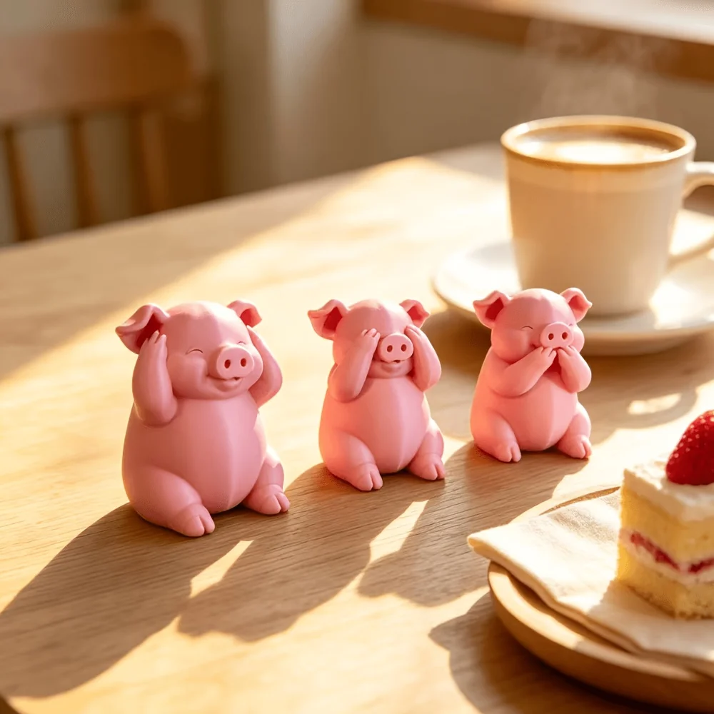 Three Wise Pig Figurines Hear No See No Speak No Evil Pig Statue Cute Animal Desktop Ornament Home Decor Gift