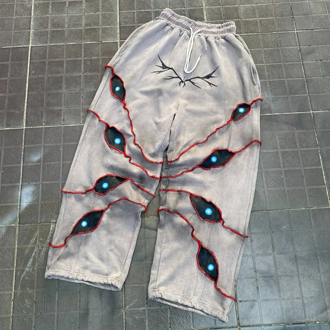 Y2k موضة عين الملاك التطريز السراويل الرجعية الهيب هوب الرجال النساء عداء ببطء الرباط Sweatpants كبيرة الحجم البضائع السراويل الشارع الشهير