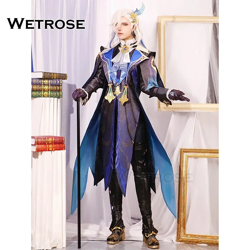 ZA01 【Wetrose】In Stock Neuvillette Cosplay Costume Genshin Impact Fontaine Hydro Dragon Archon Set Wig Nyovillet HaZa0@