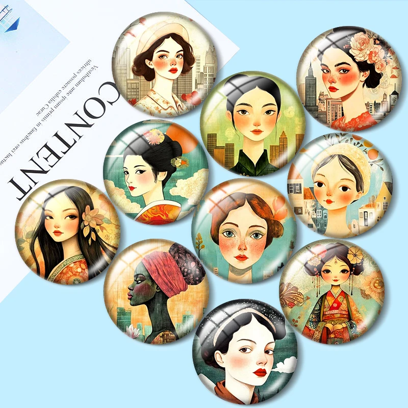 

Women Retro Images 12/18/20/25mm glass cabochon bracelet pendant rings for jewelry demo earrings back Making findings