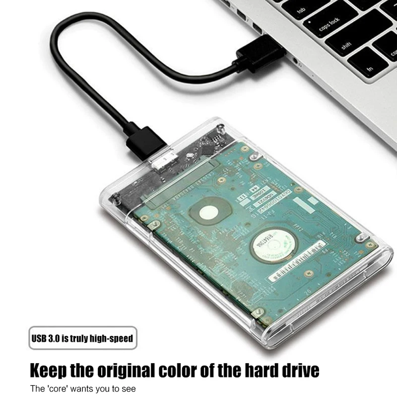 External 2.5'' Hard Drive Box Transparent Portable - USB 3.1 3.0 2.0 High-speed Transfer SATA Port