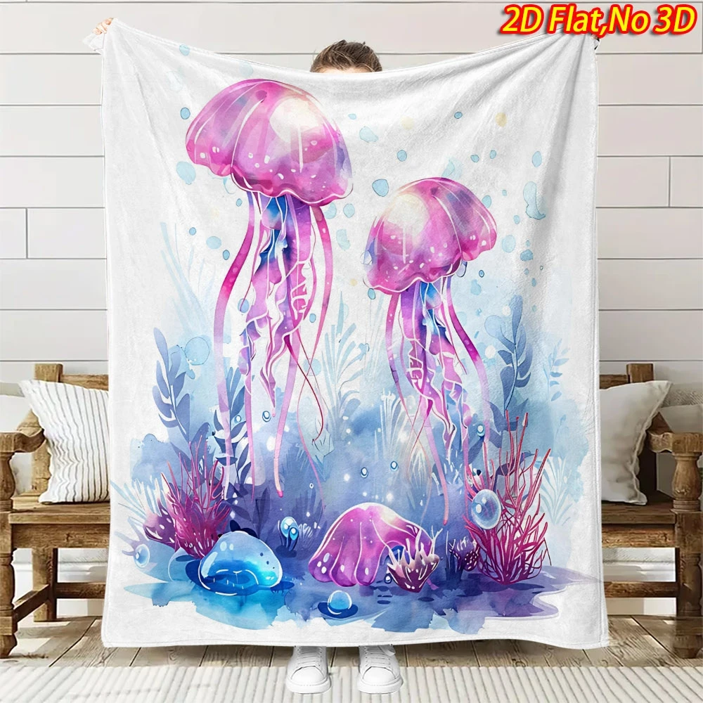 1pc 2D Flat Printing Spring & Summer New Arrival Dreamy Jellyfish Themed Digital Print Blanket, Suitable for All Seasons, Casual