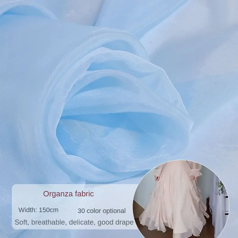 Tela de Organza por metro para vestido, ropa para niños, decoración de escena, costura artesanal, tela de tul, suave, transpirable, liso, blanco y negro