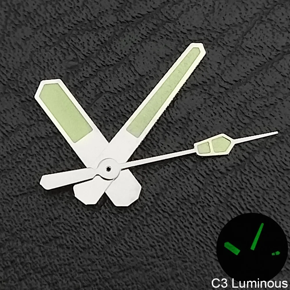 12,5 mm silberne und goldene Uhrzeiger, C3 grün leuchtend, für NH-35/NH36/4R/7S Uhrwerke, Zeiger – Detail 4