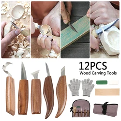 12pcs Carving Knife Woodcut DIY Hand Wood Carving Tools Set Woodworking Cutter DIY Peeling Woodcarving for Beginners 2023